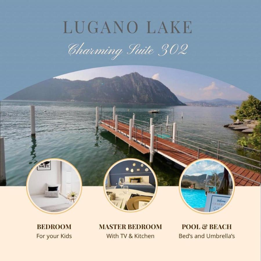 Luganersee, Pool, Strand, Parkplatz, Suite Bissone Luaran gambar